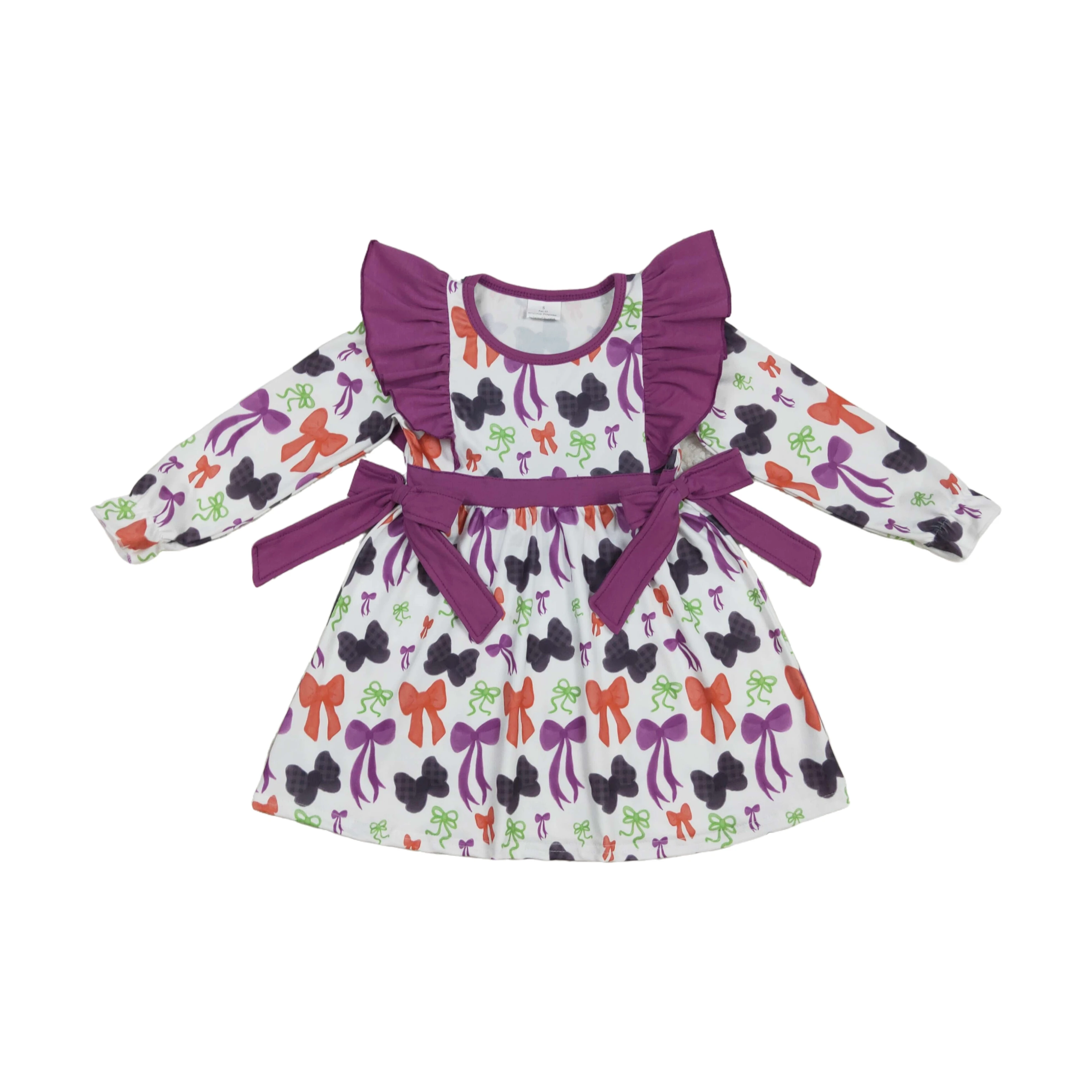 Halloween Baby Girl Dress Long Sleeves Ruffle Bows Princess Dresses Clothes Cute Sweet Infant Toddler Knee Length Dress Clothing