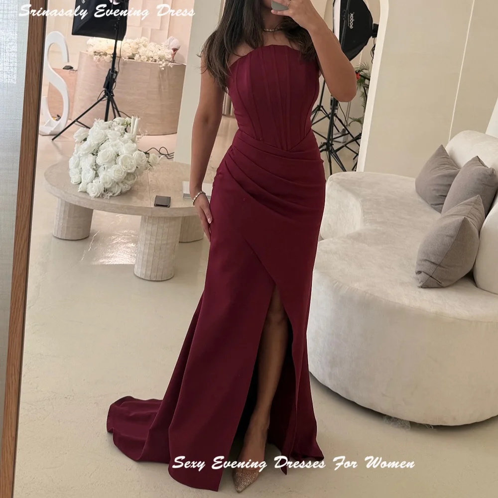 Crêpe Avondjurk Voor Sexy Vrouwen Strapless Aangepaste Corset Cocktail Party Jurken Met Split Zeemeermin Formele Prom Dress 2025