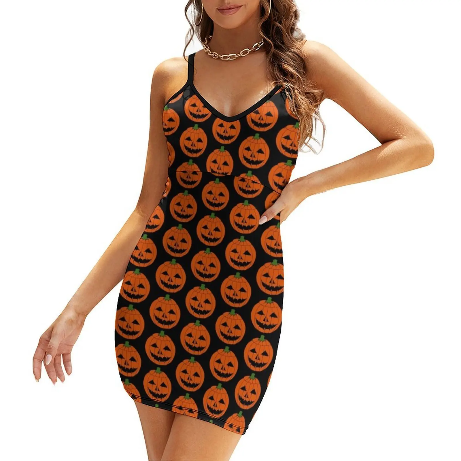 

Jack O'Lantern Halloween Pumpkin Face Sling Dress elegant dresses plus sizes Beachwear evening dress women Dress women