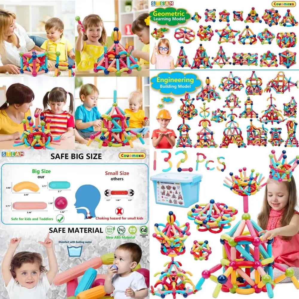 

Montessori Magnetic Building Set for Ages 3-12: Creative Playroom Toy for Kids - Ideal Christmas or Birthday Gift