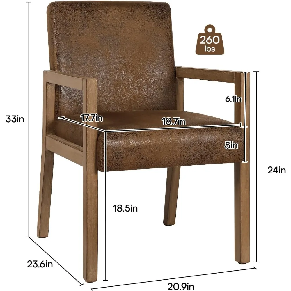 كراسي طعام منجدة حديثة من الجلد الصناعي في منتصف القرن مع أذرع لغرفة المعيشة ومنطقة الطعام