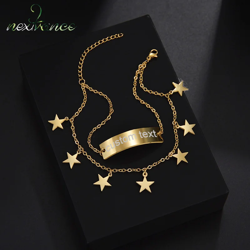 

Nextvance Double Layer Custom Star Name Bracelet Stainless Steel Personalized Engrave Letter Bangle Fashion Jewelry Daily Gifts