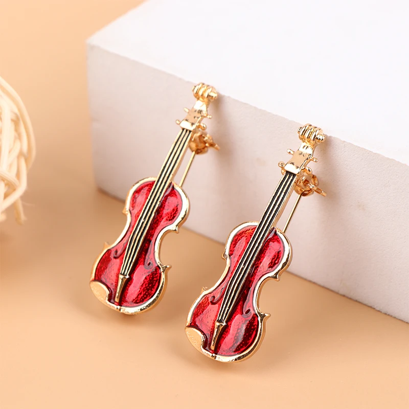 1Pc Fashion Elegant Red Violin Pins Brooches Lady Crystal Rhinestone Musical Instruments Brooch Pin Jewelry Accessories