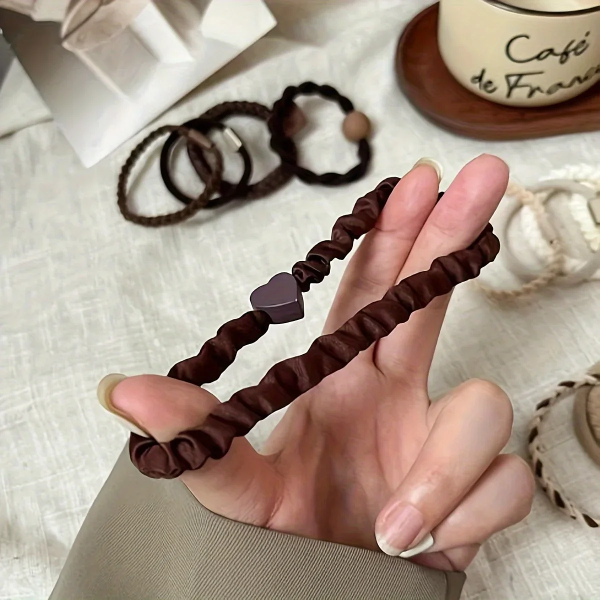 Boho Chic Women's Hair Ties Set - Cute Heart Charm & Bead Elastic Headbands for All Hair Types, for Ponytails and Workouts image 6