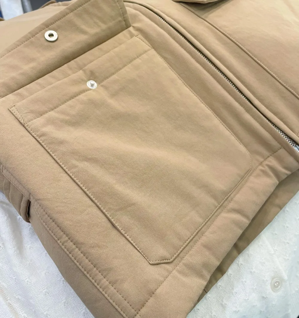 เสื้อแจ็คเก็ตทำงานแบบหลวมสบายสไตล์ลำลอง ปกเสื้อแบบปกเชิ้ต ติดซิป บุด้วยขนห่านสีขาว สำหรับฤดูใบไม้ร่วงและฤดูหนาว รุ่นใหม่ สำหรับทั้งชายและหญิง