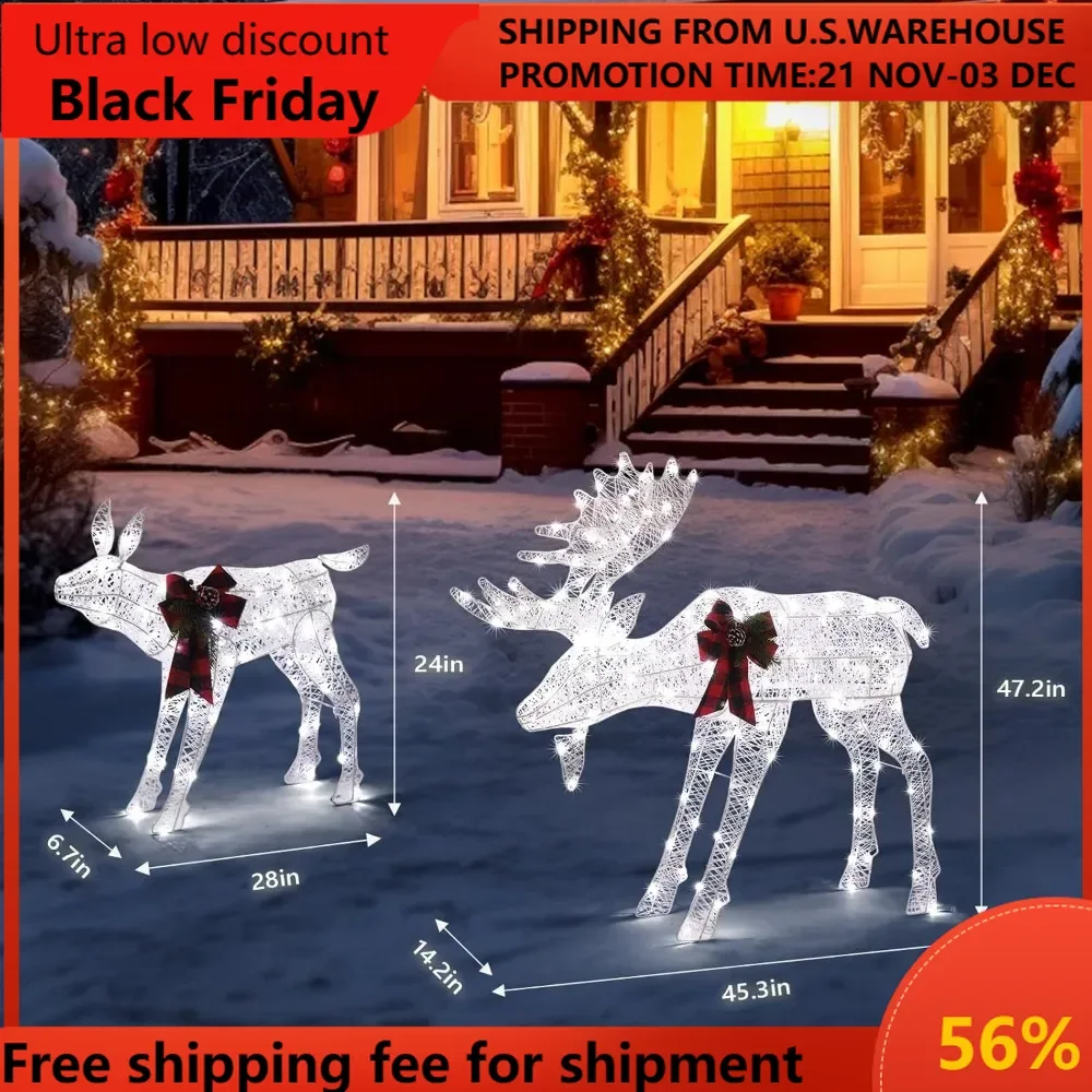 2Pcs 4ft 30V 3.6W Moose Family,Outdoor Reindeer Christmas Decorations Yard, Pre Lit Deer Family with 200 Led Lights, Holiday Lig