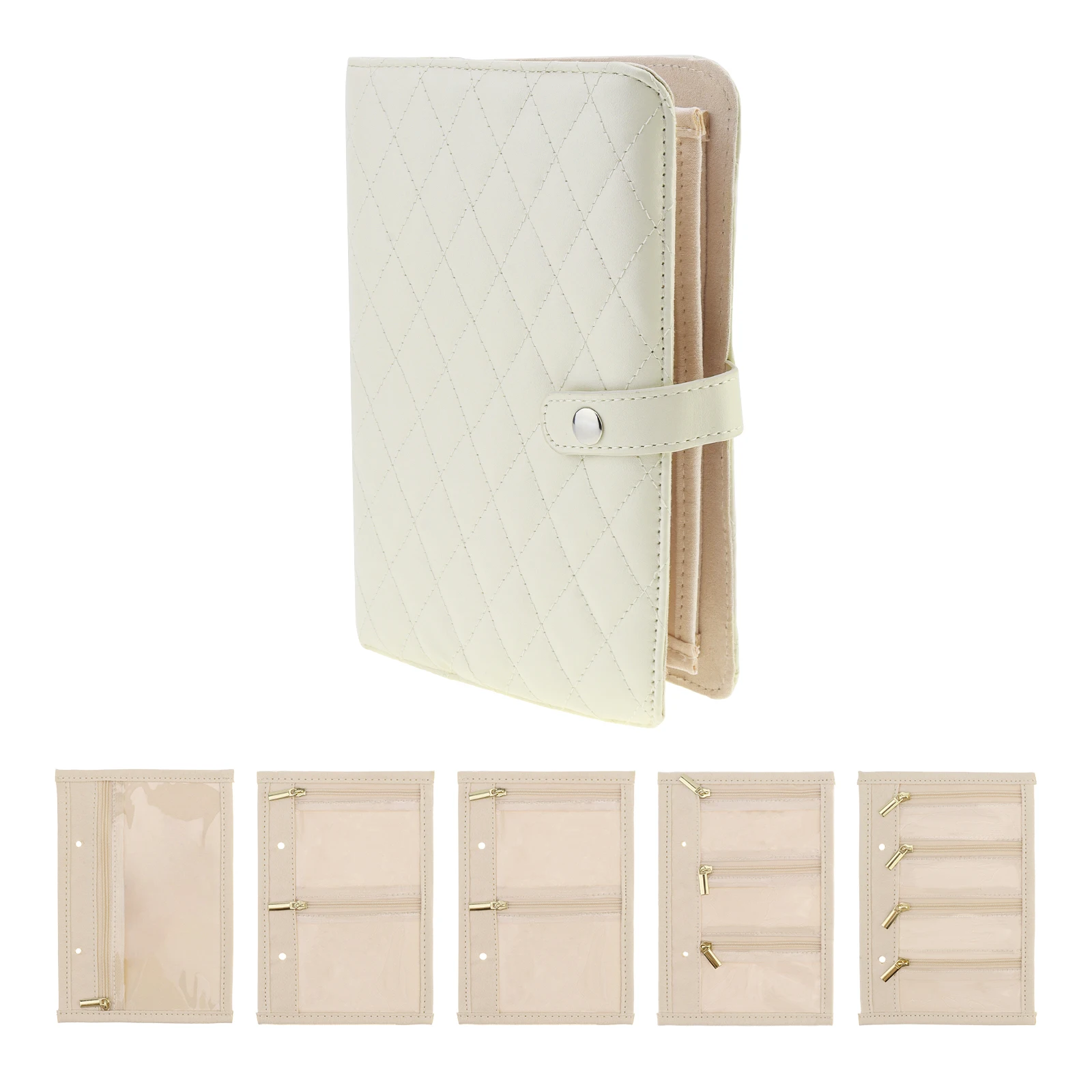 PU Leather Portable Book Ring Binder Travel Jewelry Organizer Case for Travel / Earrings/Bracelets with Velvet Jewelry Pouch Bag