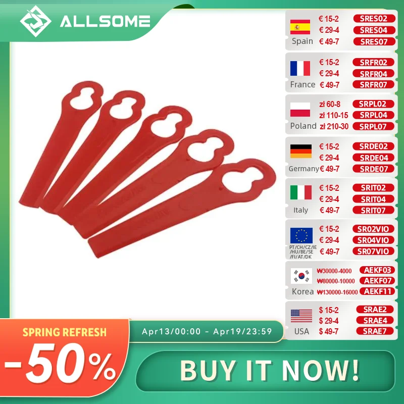 

ALLSOME 50pcs Plastic Trimmer Blades Pendants For Bosch ART26LI ART26 Accutrim EasyTrim Accu Grass Trimmer Garden Timmer HT2079+