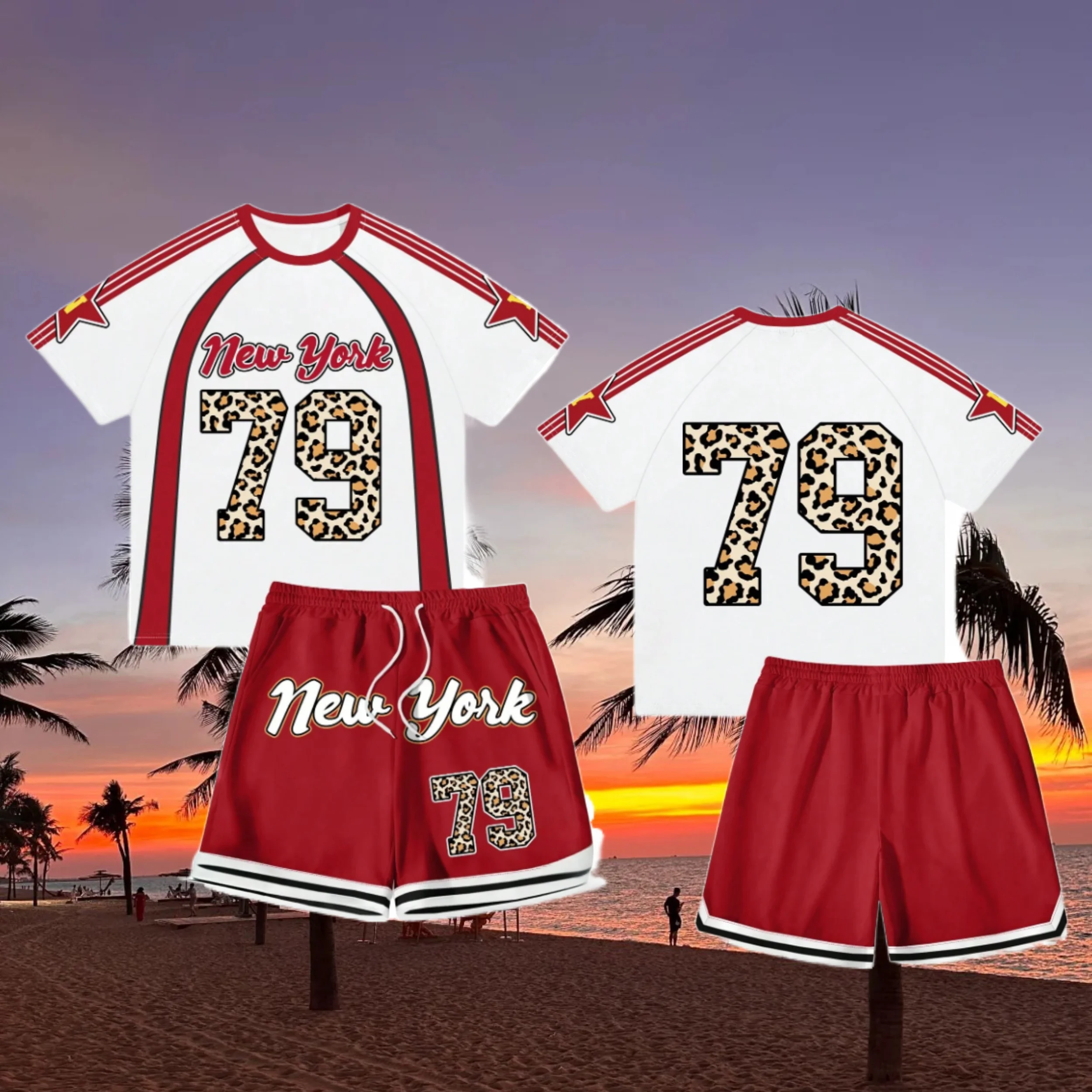 

25/26 New Summer Set Men's T-shirt Trendy American Street Printed Round Neck Men's Set Trendy Handsome Sports Two Piece Set