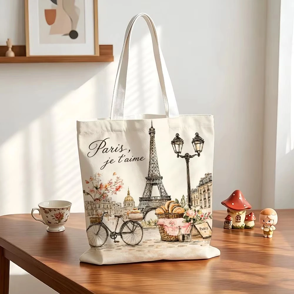 Romantic Vintage Paris Storage Bags Canvas Bags Are Suitable for Going To Class, Shopping, Gifts, and Commuting