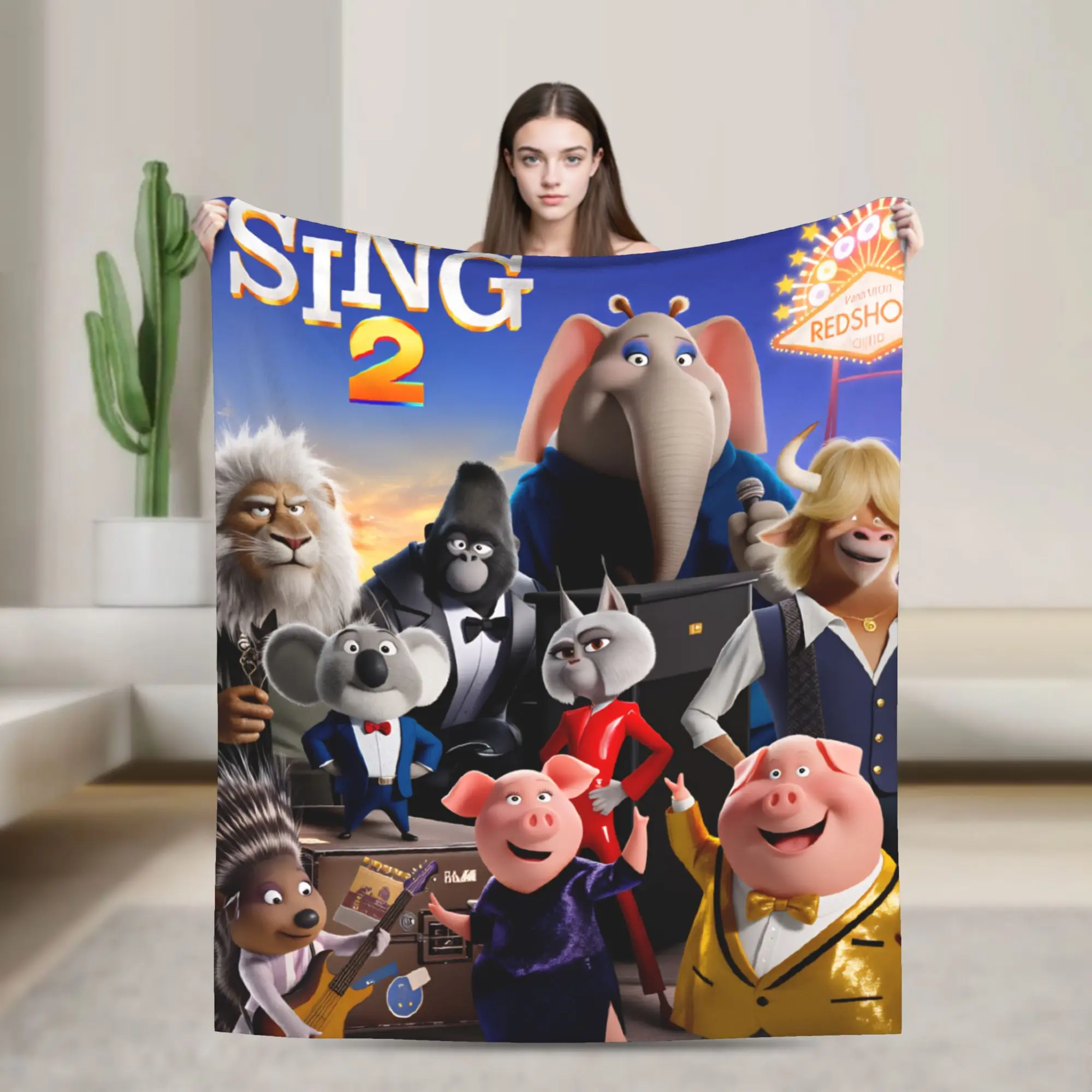 Sing 2 Movie All Characters Buster Ash Flannel Blanket  Soft Durable Throw Blanket for Outdoor Pattern Bedspread Sofa Bed Cover