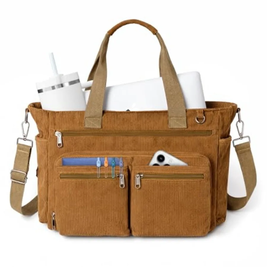 

Женская сумка-тоут из вельвета с отделением для ноутбука 15,6 дюймов, сумка-мессенджер через плечо для путешествий и учебы, для учителей