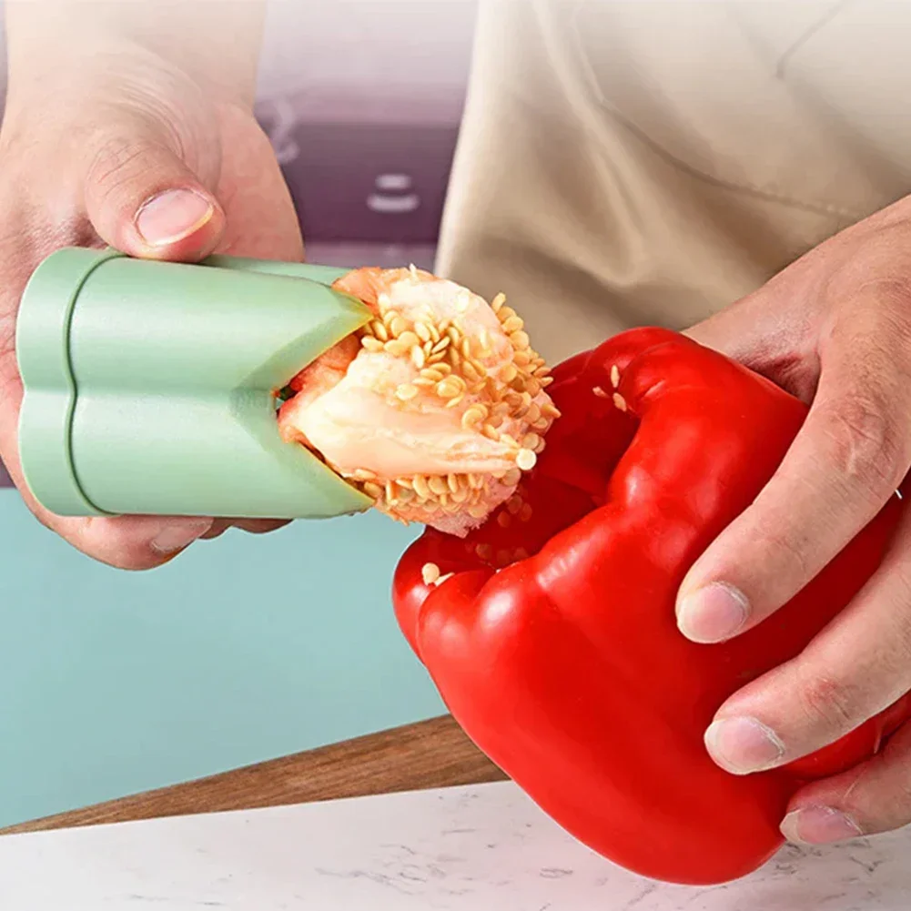 

2-in-1 Fruit Pepper Corer Color Pepper Core Seed Remover Reusable Fruit Vegetable Coring Tool Portable Kitchen Utensil Juicer