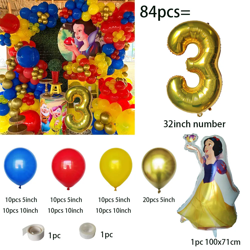 Snow White Foil Balloons Set Happy Birthday Party Decoration Disney Snow White Girls Party Gifts Supplies gold Latex Globlos