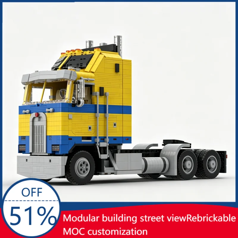 

2846Pcs Yellow Blue Customize K100 6X4 Semi Truck Tractor Custom Building Blocks Large Scale Model Educational Assembly Toy Gift