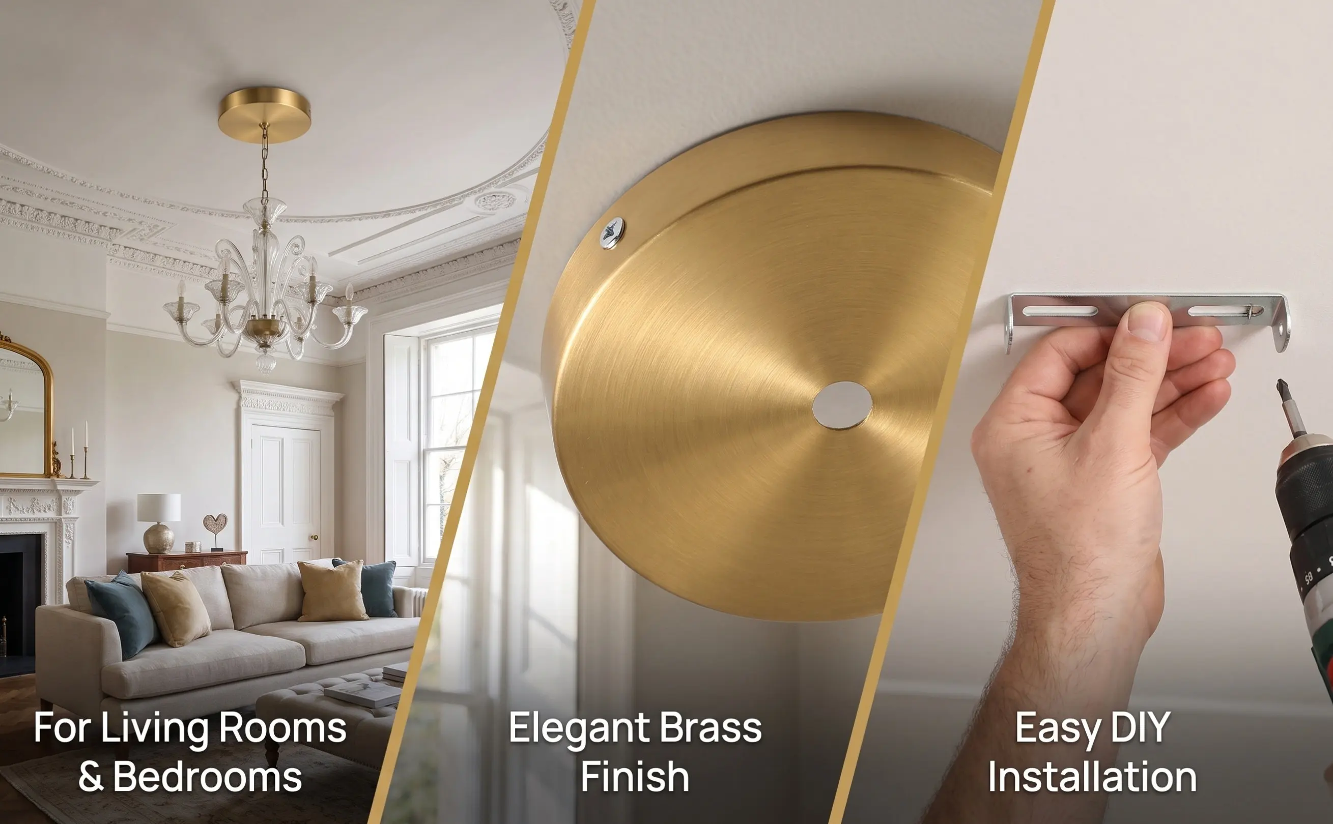 2Pcs Brass Pendant Canopy Kit Ceiling Light Fittings Wall Lamp Mount Modern Vintage Chandelier Mounting Hardware Easy Install