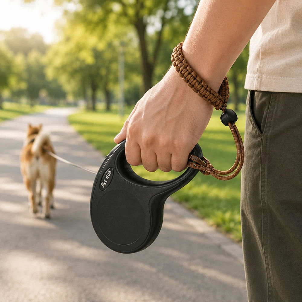 Automatische Einziehbare Hundeleine mit Sicherheits-Handgelenkschlaufe 3M/5M Nylon Verstellbare Haustier-Führleine für Hunde und Katzen Outdoor-Training