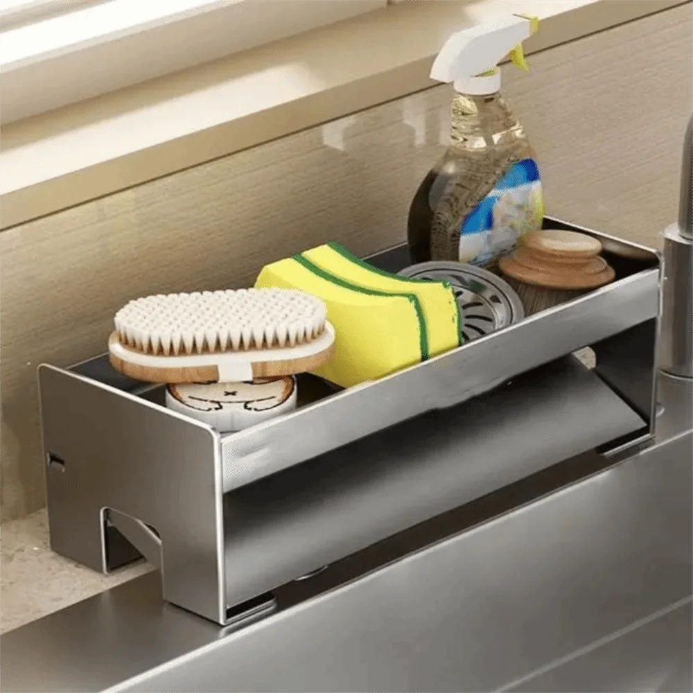 

Rustproof Sink Drain Rack Ventilated Large Capacity Sink Sponge Holder Carbon Steel Strong Load-bearing Sink Storage Organizer
