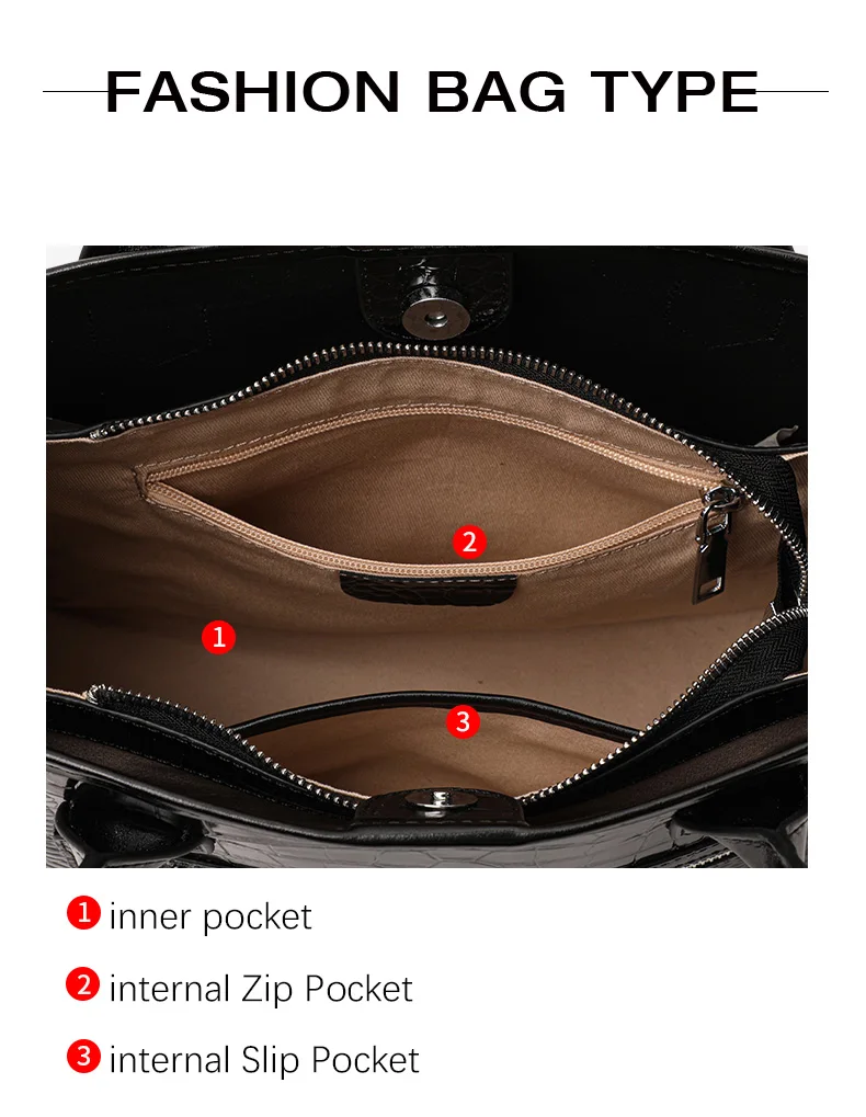 Damen-Ledertasche mit Krokodilmuster, Henkeltasche mit Reißverschluss vorne, Umhängetasche für die Arbeit – Detail 7