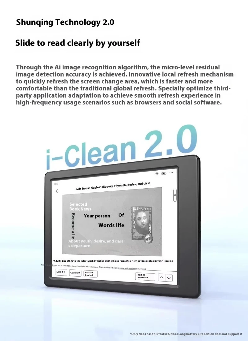 6'' Eye Protection E-Book Reader Ireader Neo 3, Long Battery Life E-Ink Tablet, Portable e-Paper for Reading Novels & Comics