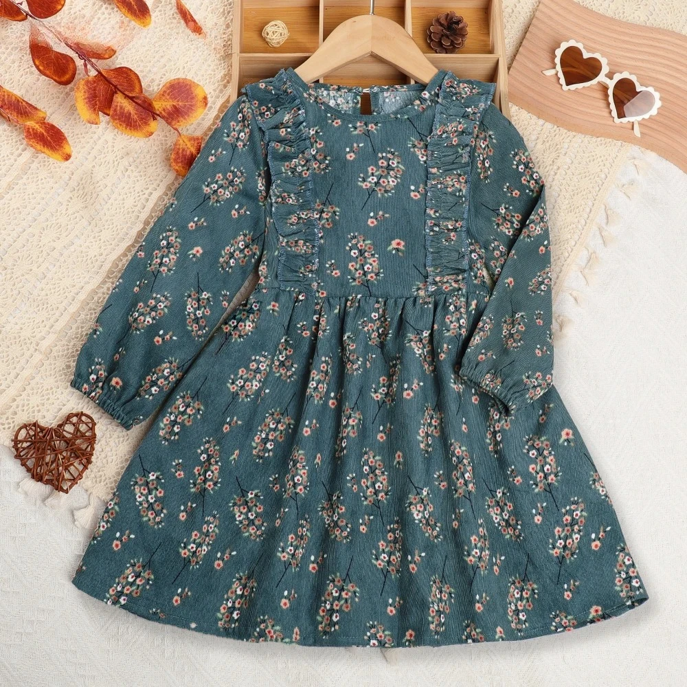 النسخة الكورية من الترفيه الريف نمط الفتيات الخريف جديد تكدرت زهرة طباعة فستان بكم طويل ملابس الموضة للأطفال #1