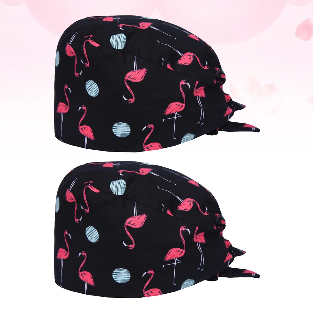 2pcs Cotton Creative Working Cotton Working Hat Flamingo Pattern Hat (Black + Red) printed cap printed cotton cap