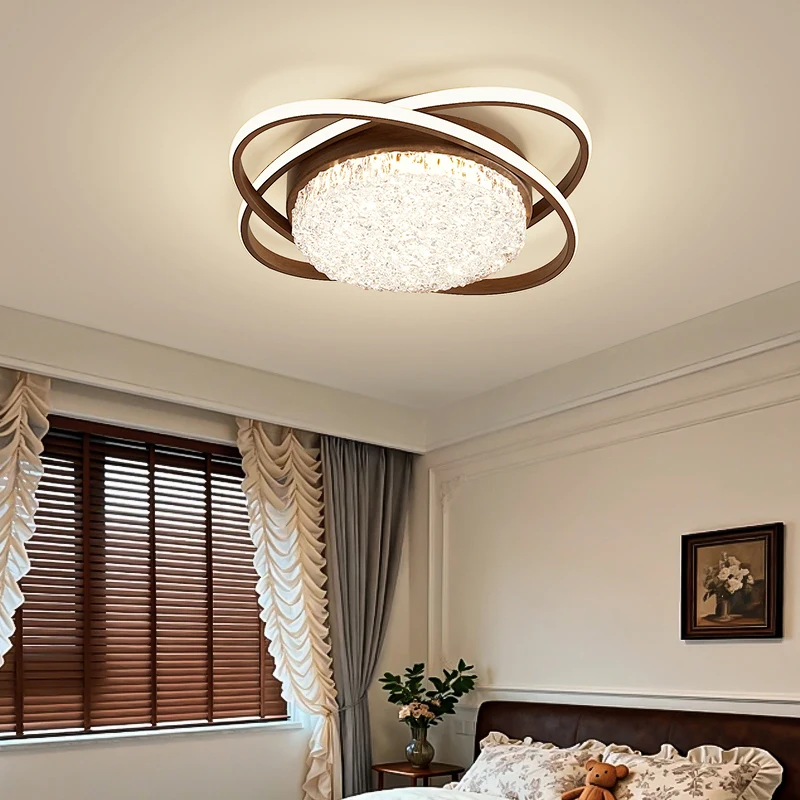 Simple Living Room Led Ceiling Light Walnut Wood Grain Color Bedroom Study Ceiling Lamp Modern Home Interior Decor Lighting Lamp