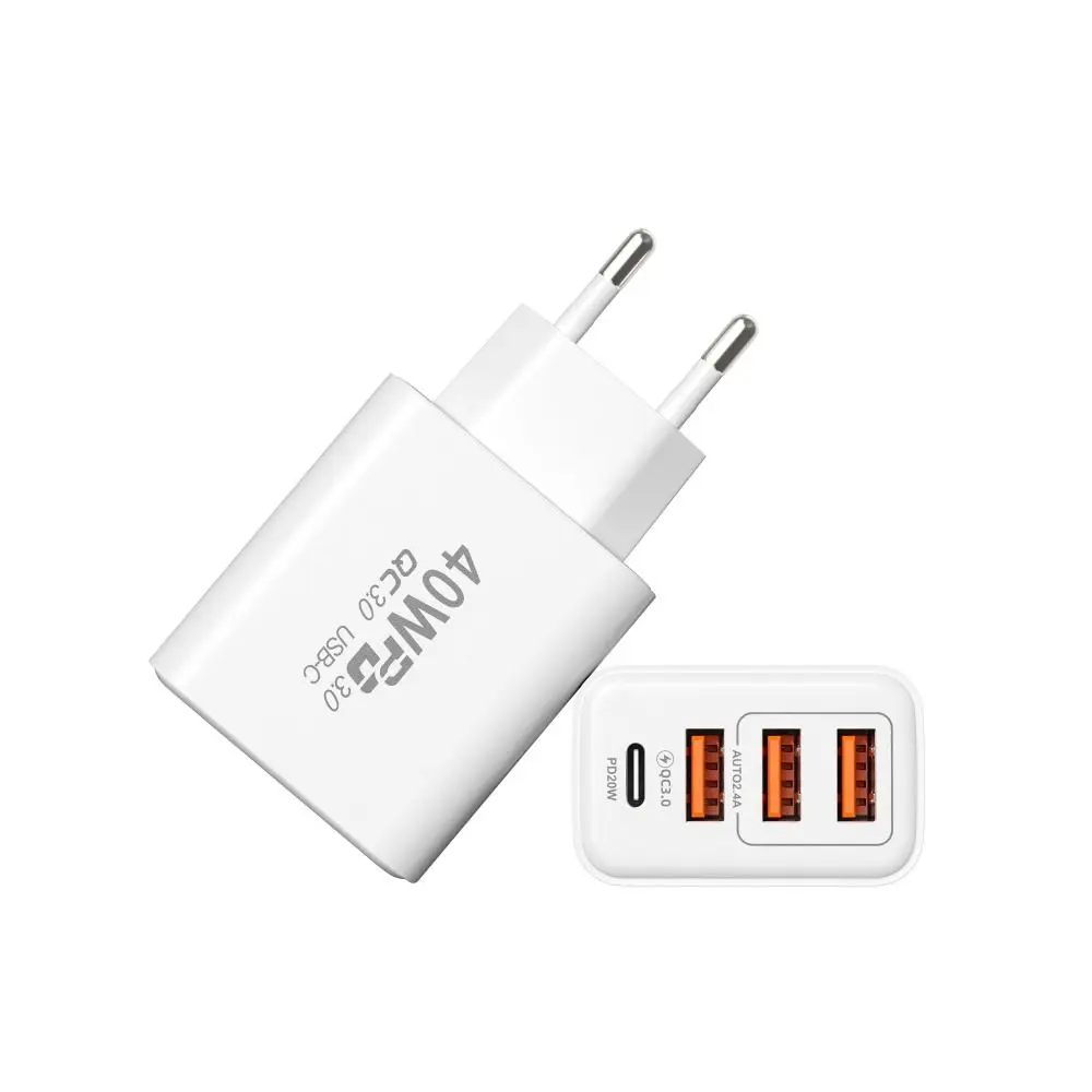 Adaptador de cargador de pared USB C portátil, enchufe de carga rápida, 4 puertos, adaptador de enchufe de teléfono tipo C, 40W