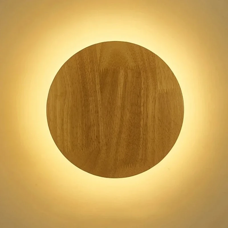 LED Wall Lamp Simple Style Wooden Craft Round Oval Shape With Light Source Wall-Mounted Indoor Lighting Simple Style Wall Lamp
