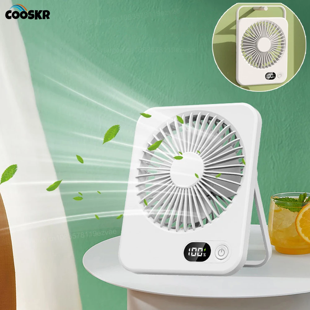 

Portable Fan USB Rechargeable Mini Desk Fan Strong Wind with 5 Speed Fan Folding Hanging Display Screen 1200mAh Small Table Fan