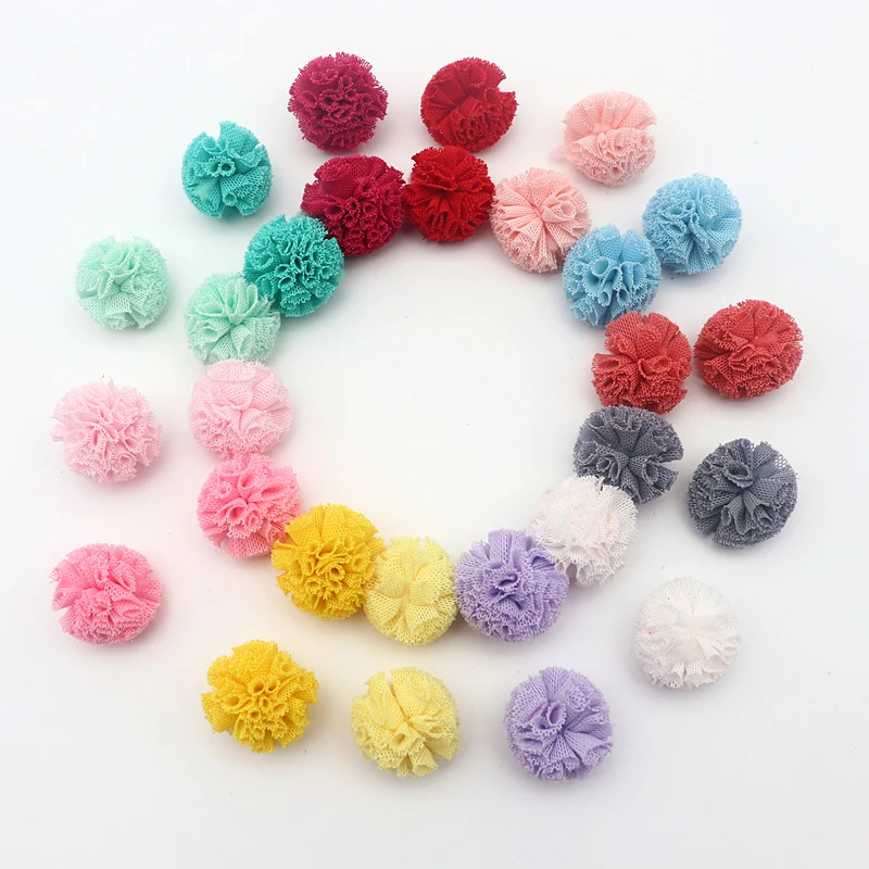 30-60 Pcs 2.5 Cm Lace Gauze Elastic Flower Ball DIY Craft Supplies Headwear Jewelry DIY Pendant Material Yarn Ball Pompons