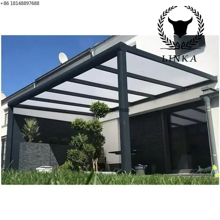 Waterproof Gazebo Pergola  Aluminum Outdoor with Glass  Roof System  Room Divider Folding Screen Wall