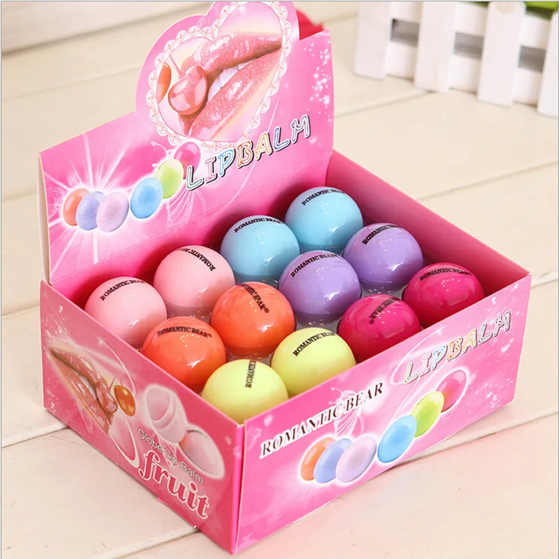 Fruit Flavor Lip Balm Cute Round Ball Pure Natural Plant Kids Baby Girls Lips Balm Moisturizing Romantic Bear