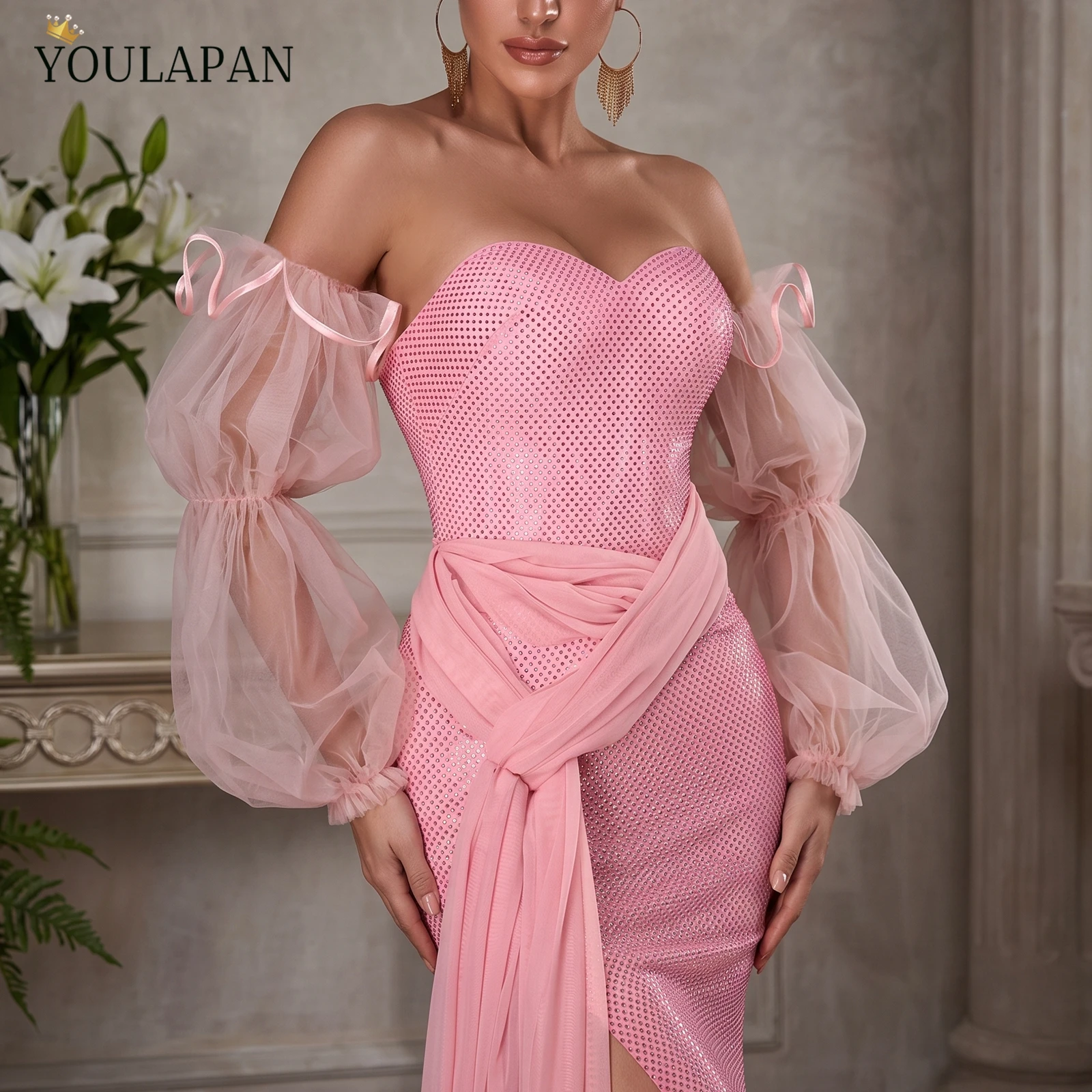 TOPQUEEN Mangas Desmontables De Tul Rosa Manga Abullonada Con Cinta Detachable Tulle Puff Sleeves Bridal Accessory Mm37