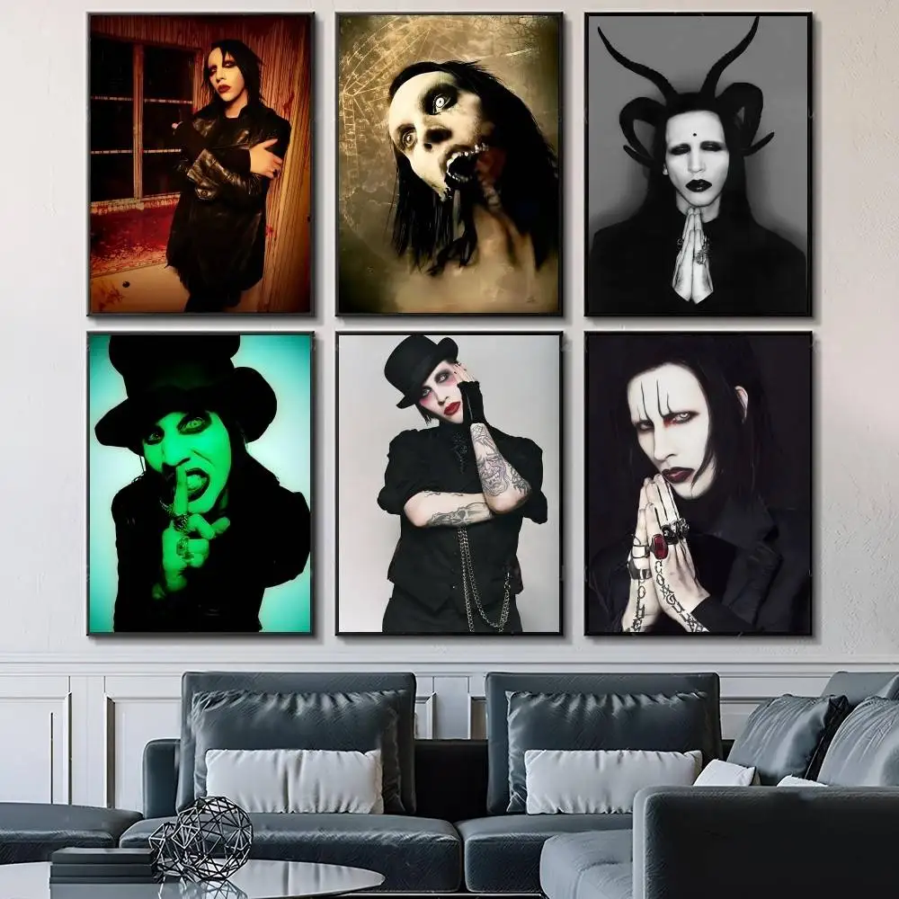 Rock Singer M-Marilyn M-Manson Posters Fancy Wall Sticker for Living Room Bar Decoration Wall Decor