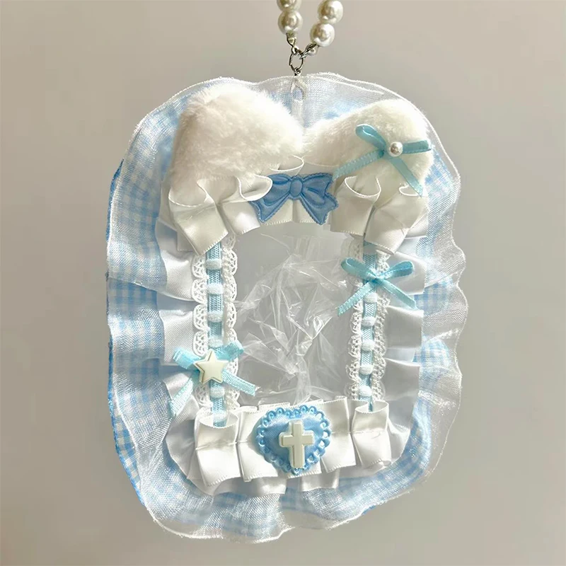 Sweet Cute Lace Bow Card Bag Star Anime Character Collection Transparent Small Card Protective Cover Y2k Ita Bag Diy Bag Pendant