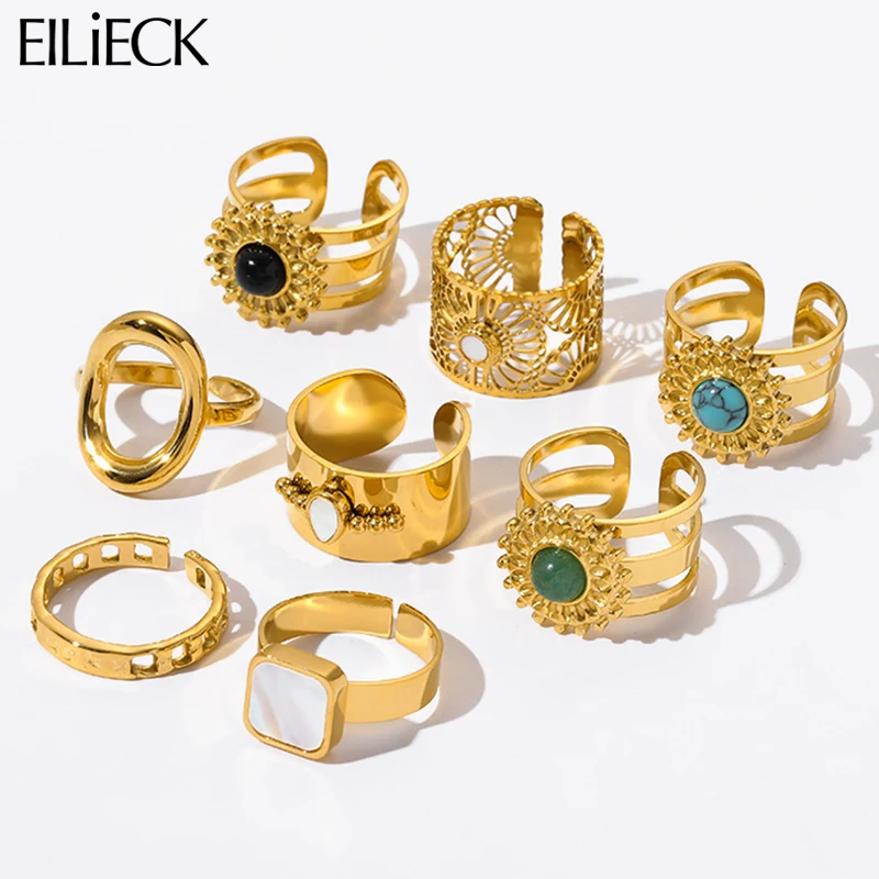 EILIECK 316L acciaio inossidabile Color oro aperto polsino anelli per le donne ragazza retrò nuovi gioielli Non sbiaditi regalo festa di nozze