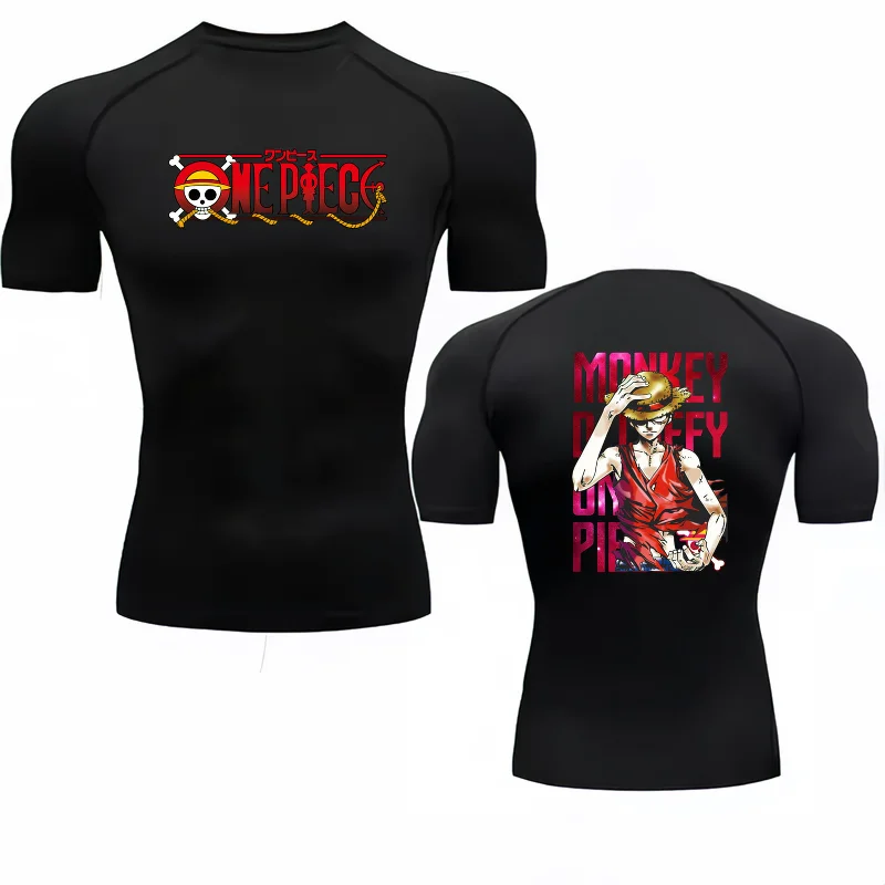Bandai One Piece Men T-shirt Monkey D Luffy Print Compression Fitness Gym Quick Dry Sport T ShirtComfortableBreathableStreetwear