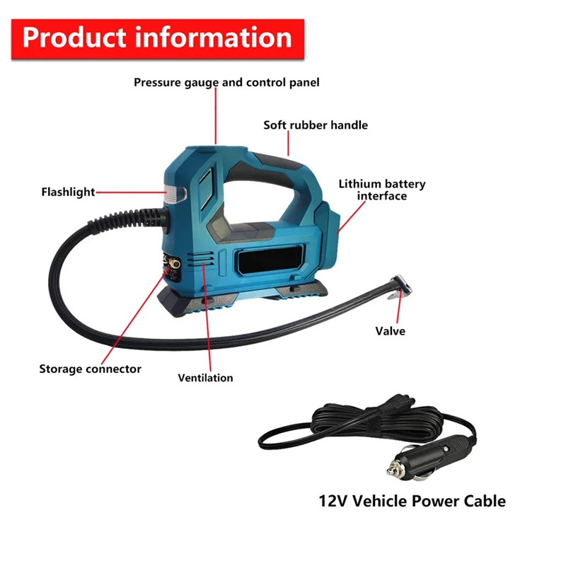 

Electric Cordless Air Pump For Car Bicycle Tires Balls Portable For 18V Battery Powered Inflator Air Compressor