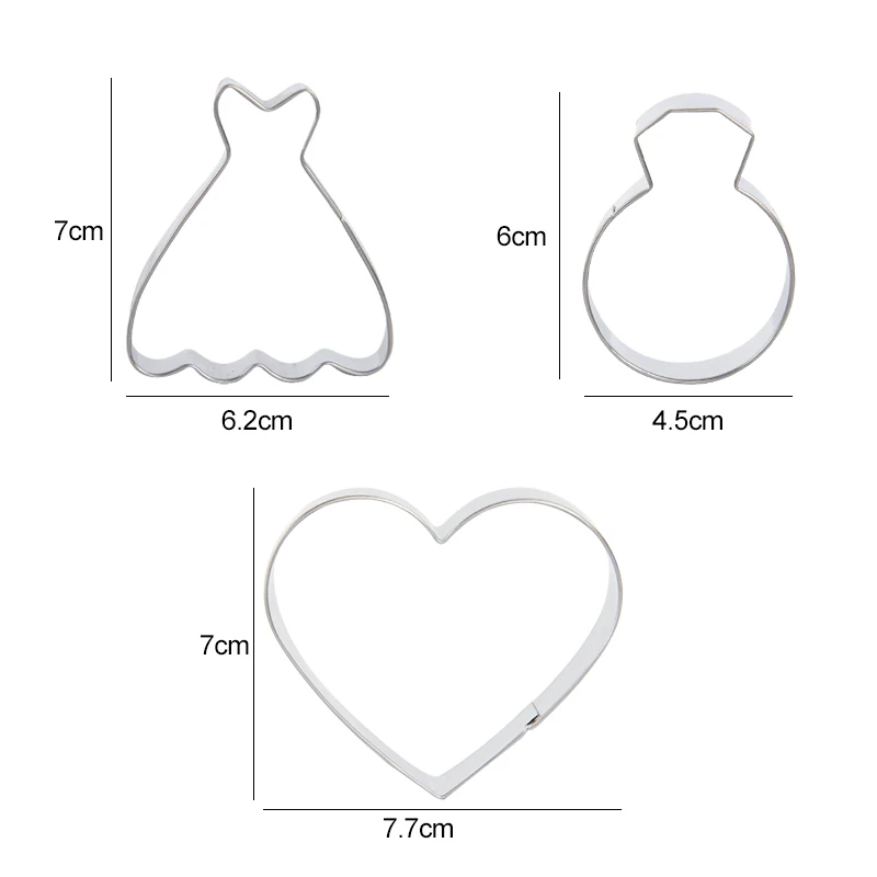 1Set Wedding Metal Cookie Cutters Fondant Cake DIY Baking Tools Diamond Ring Dress Heart Biscuit Mold Wedding Party Decoration