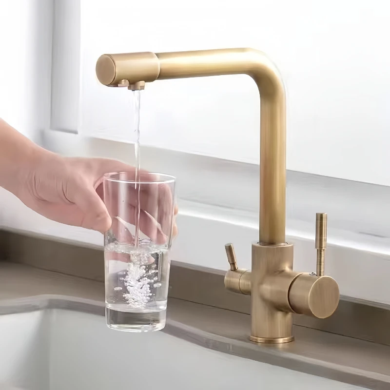 

Вращение на 360 градусов, латунь, питьевая фильтрованная вода, кухонный кран, двойной распылитель, очиститель, смеситель для раковины, смеситель Torneira