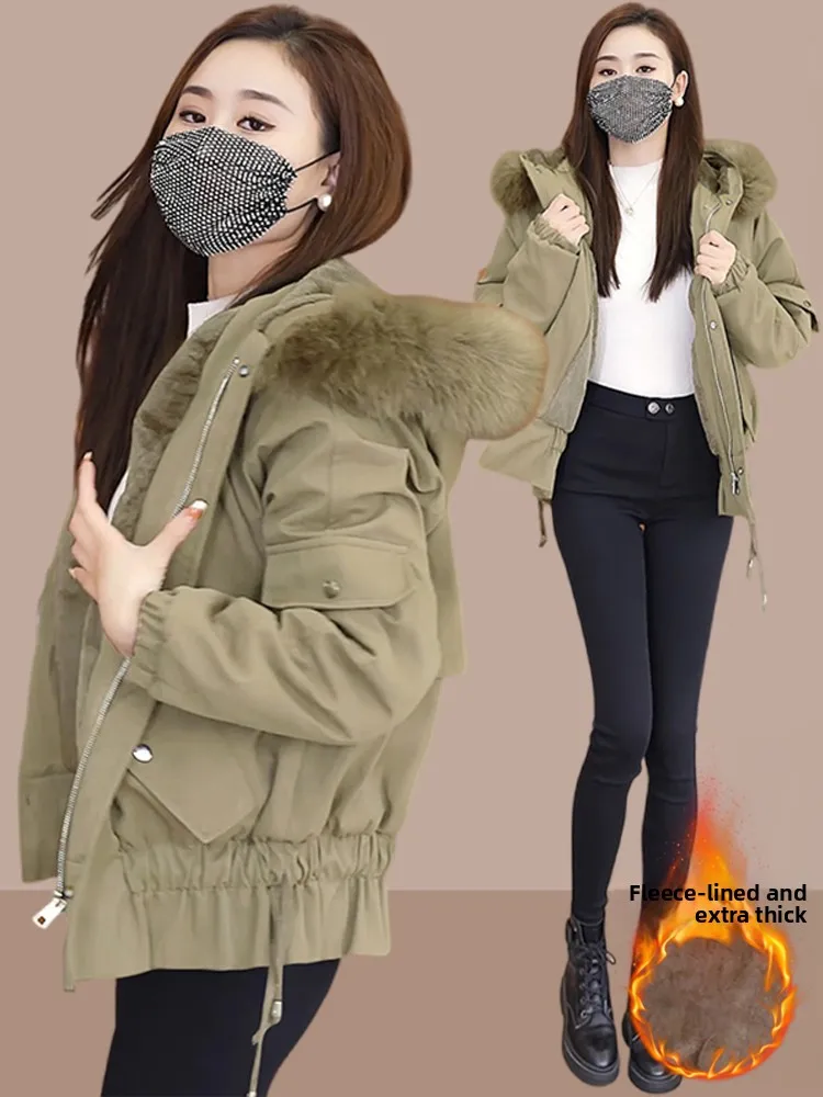 

Winter Women's Cotton Jaet Thiened ort Parka Sle Fce Lined Coat Korean Sle Loose Fit Long Sve Zipper Closure