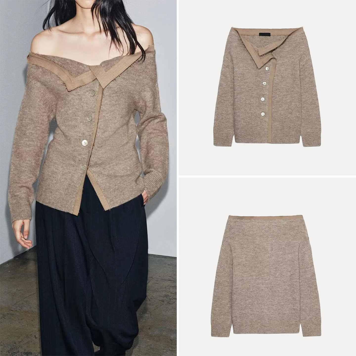 Z Sweet Faion Casacos de malha de um ombro para mulheres Sli Personali European Sle Long Sve Color Card...