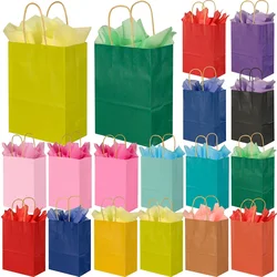 20Pcs 15x8x21cm Kraft Paper Bags With Tissue Paper Party Favor Gift Bags With Handle For Holiday Party Gift Wrapping Treat Bag