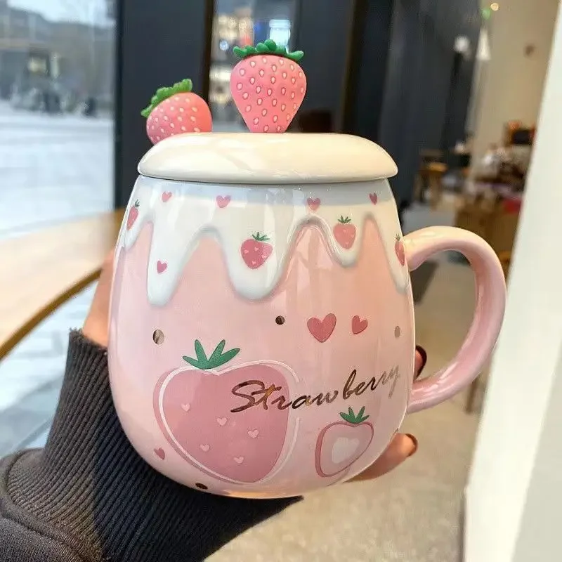 Mug Lovely Strawberry Ceramics Glass Large Capacity Milk Breakfast Cup Dining High Quality Creative Sweet New Product