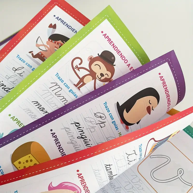 16 صفحة أبجدية ABC كلمات البصر مخطوطة ممارسة الكتابة اليدوية الخط الإسباني للأطفال والكبار