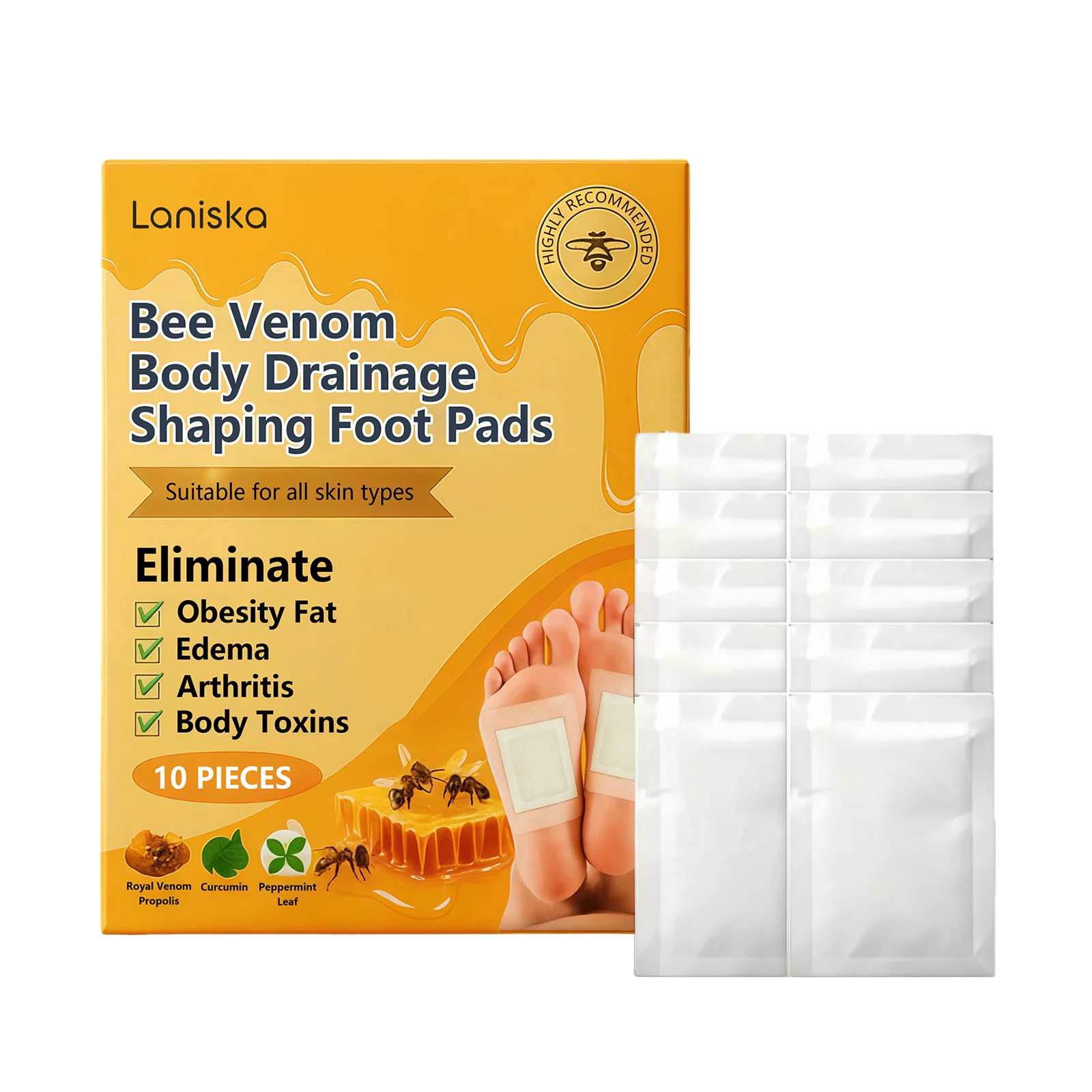 Bee Deep Cleaning Foot Pads Body Slimming Shaping Lymphatic Drainage Help Sleep Relieve Stress Natural Herbal Detox Foot Patch