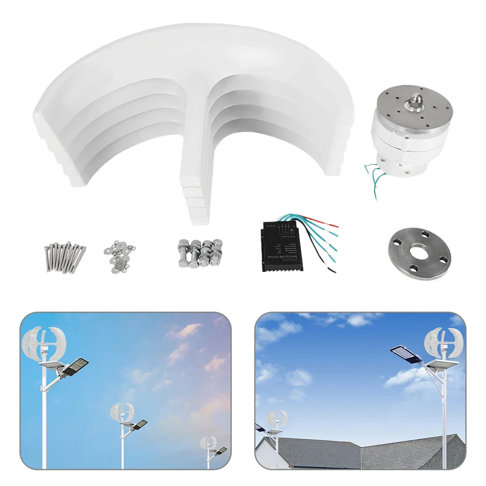 توربينات الرياح ذات المحور الرأسي من نوع الفانوس 600 وات 24 فولت 5 شفرات مولد ألياف النايلون مع الرفعة المغناطيسية ووحدة تحكم IP67 #3