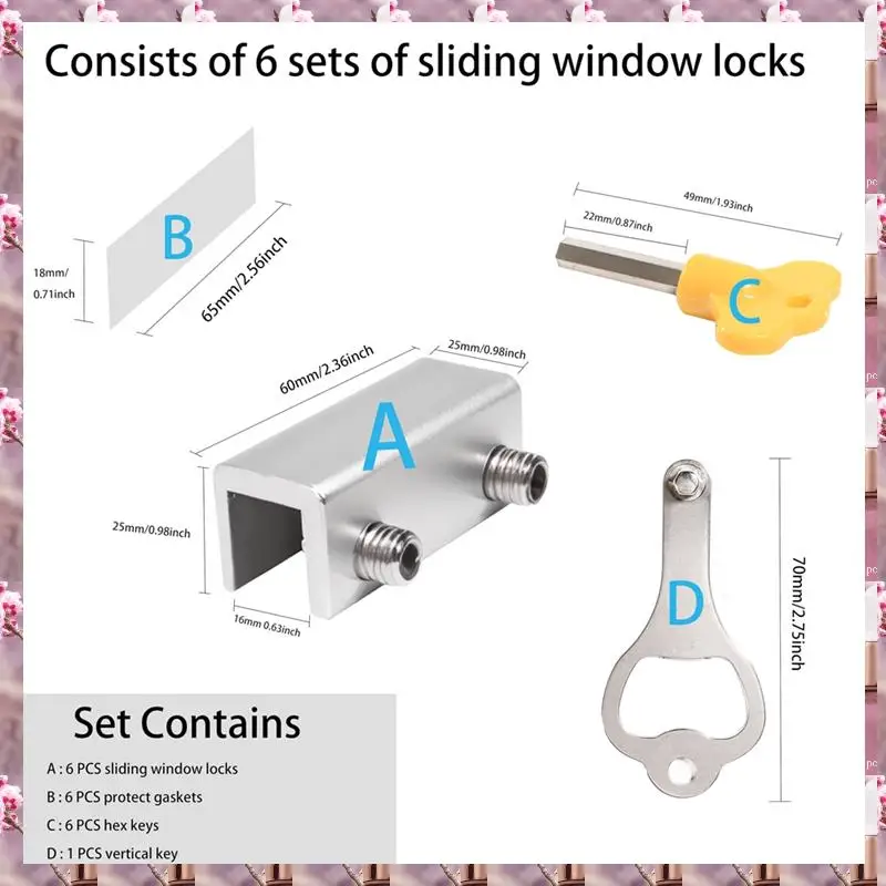 2025 Window Lock (6 Sets) Safety Window Lock, For Vertical And Horizontal Sliding Window And Sliding Doors, Adjustable Lock,Wind