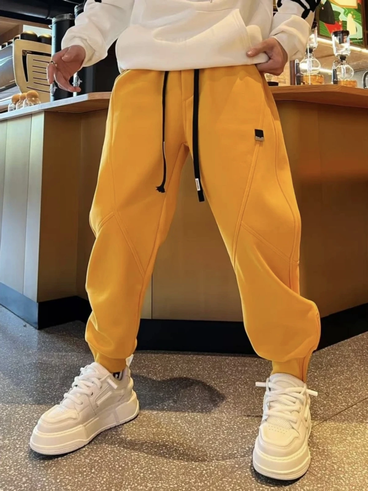 

Men's Autumn Winter Fce Lined Thiened Cuffed Sweatpants Zipper Bule Warm Spor Casual Long Trousers Harajuku Sle